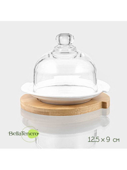 Лимонница BellaTenero, 12.5×9 см, на бамбуковой подставке, фарфор, стекло, белая