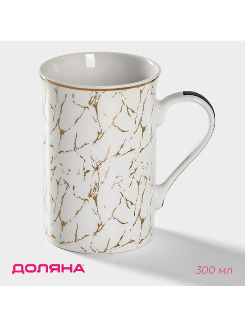 Кружка Доляна Gold, 300 мл, фарфор, белая