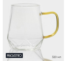 Кружка Magistro «Льдинка», 320 мл, 11×9×9.5 см, золотистая ручка, стекло, прозрачная