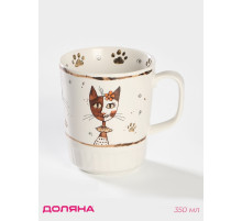 Кружка Доляна «Коты-аристократы», 350 мл, фарфор, белая
