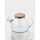 Чайник заварочный BellaTenero «Эко», 1 л, с бамбуковой крышкой, с металлическим фильтром, боросиликатное стекло, прозрачный