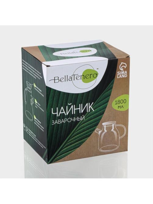 Заварочный чайник BellaTenero «Эко», 1.8 л, с бамбуковой крышкой, металлический фильтр, стекло