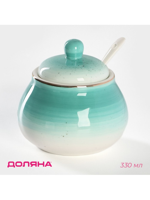Сахарница Доляна «Млечный путь», 330 мл, с ложкой, фарфор, бирюзовая
