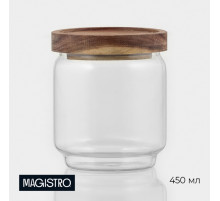 Сахарница Magistro Village, 450 мл, 9×10 см, с крышкой, стекло, акация, прозрачная