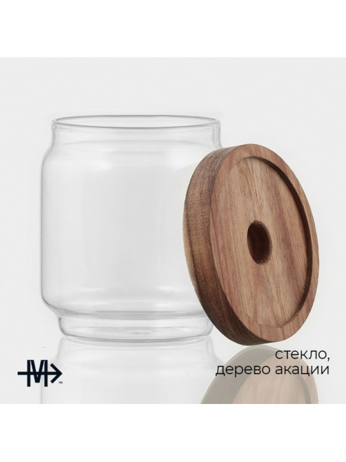 Сахарница Magistro Village, 450 мл, 9×10 см, с крышкой, стекло, акация, прозрачная