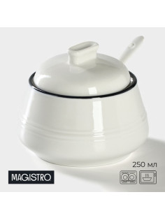 Сахарница с ложкой Magistro «Морской бриз», 250 мл, фарфор, белая