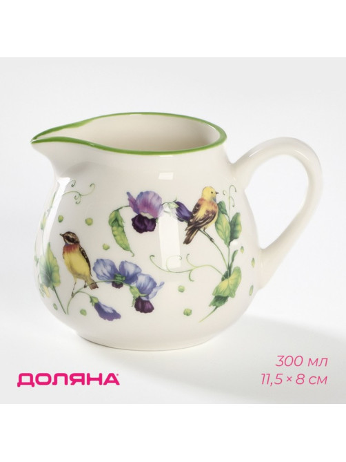 Молочник фарфоровый Доляна «Зелёный сад», 300 мл, 11.5×8×8 см