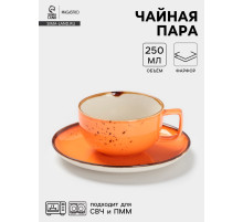 Чайная пара Magistro «Церера», 2 предмета: чашка 250 мл, блюдце d=16.3 см, фарфор, оранжевая