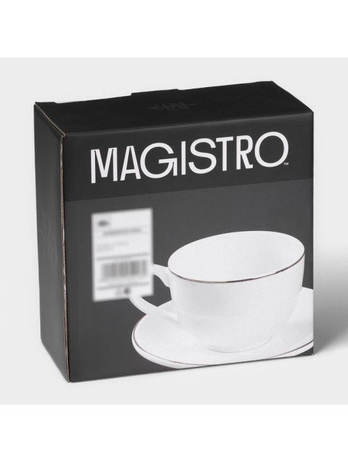 Чайная пара Magistro La Perle, 2 предмета: чашка 230 мл, блюдце d=15 см, фарфор, белая