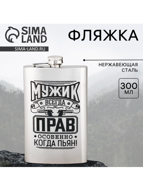 Фляжка «Мужик всегда прав», 300 мл, серебристая