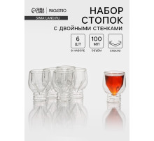 Стопки - шоты с двойными стенками Magistro «Алмаз», 100 мл, 6 шт., стекло, прозрачные