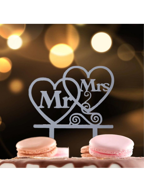 Топпер в торт Mr&Mrs, серебряный