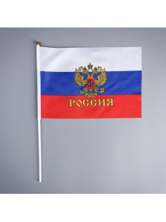 Флаг России с гербом, 20×30 см, шток 40 см, полиэфирный шёлк