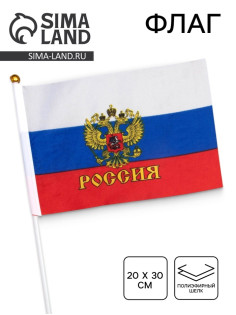 Флаг России «Герб», 20×30 см, шток 40 см, полиэфирный шёлк