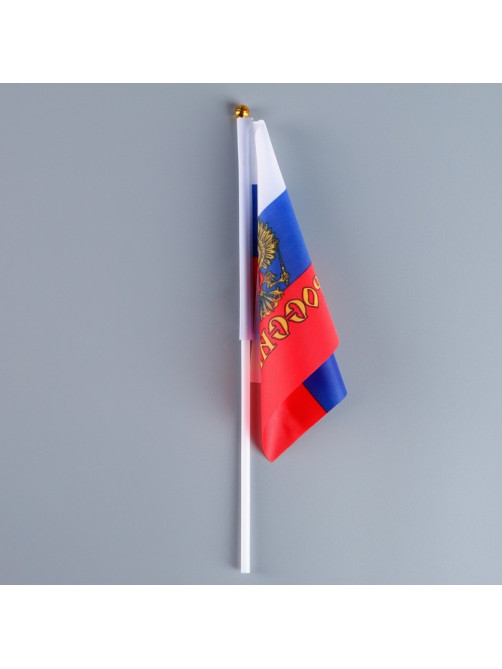 Флаг России с гербом, 14×21 см, шток 30 см, полиэфирный шёлк
