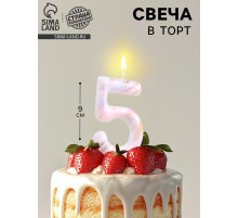 Свеча в торт «Белый мрамор», цифра 5, ГИГАНТ, 9 см