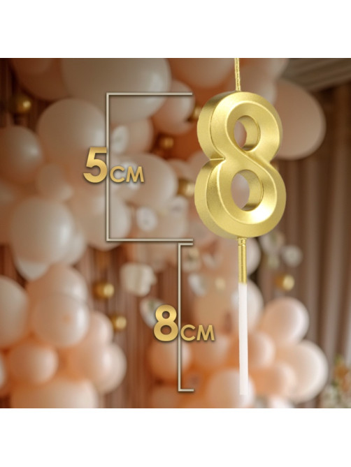 Свеча в торт на шпажке «Цифра 8», золотая, 5 см