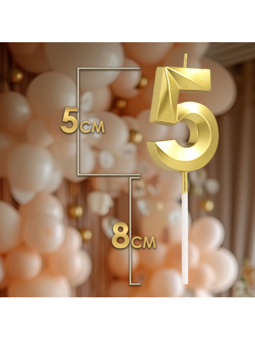 Свеча в торт на шпажке «Цифра 5», золотая, 5 см