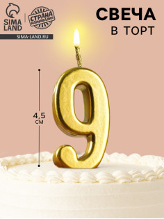 Свеча в торт на шпажке «Цифра 9», золотая, 4.5×2.5 см