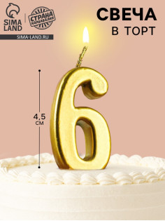 Свеча в торт на шпажке «Цифра 6», золотая, 4.5×2.5 см