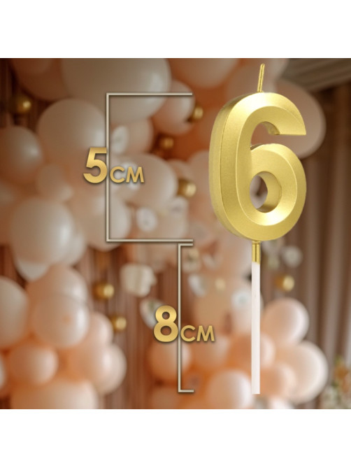 Свеча в торт на шпажке «Цифра 6», золотая, 5 см