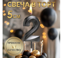 Свеча в торт на шпажке «Цифра 2», черная, 5 см