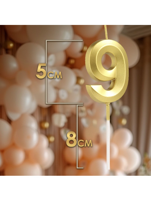 Свеча в торт на шпажке «Цифра 9», золотая, 5 см
