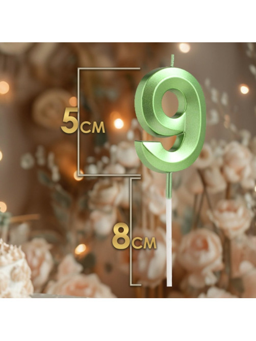 Свеча в торт на шпажке «Цифра 9», зеленая, 5 см