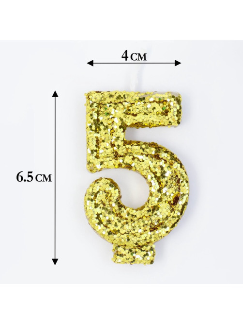 Свеча в торт «Цифра 5», золотая, 5.5 см