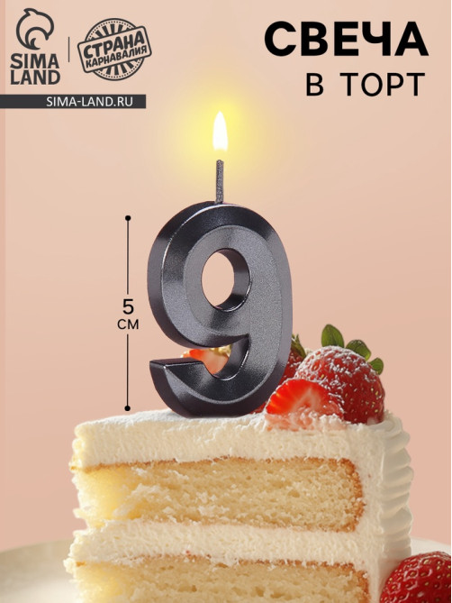 Свеча в торт на шпажке «‎Грань», цифра 9, черная, 5 см