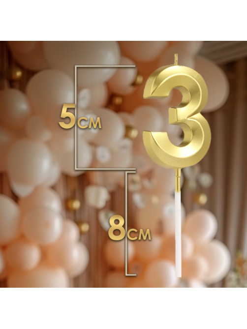 Свеча в торт на шпажке «Цифра 3», золотая, 5 см