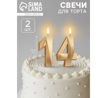 Свеча в торт юбилейная «Грань» (набор 2 в 1), цифра 14, цифра 41, золотой металлик, 6.5 см