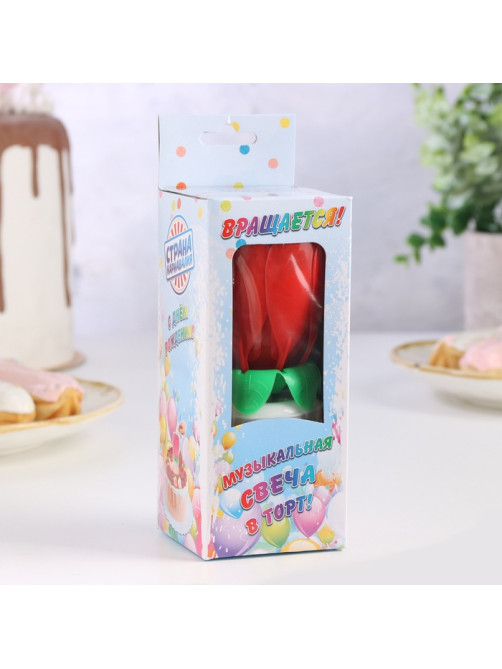 Свеча для торта музыкальная «Тюльпан», крутящаяся, красная, 14.5×6 см