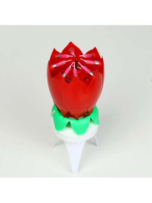 Свеча для торта музыкальная «Тюльпан», крутящаяся, красная, 14.5×6 см