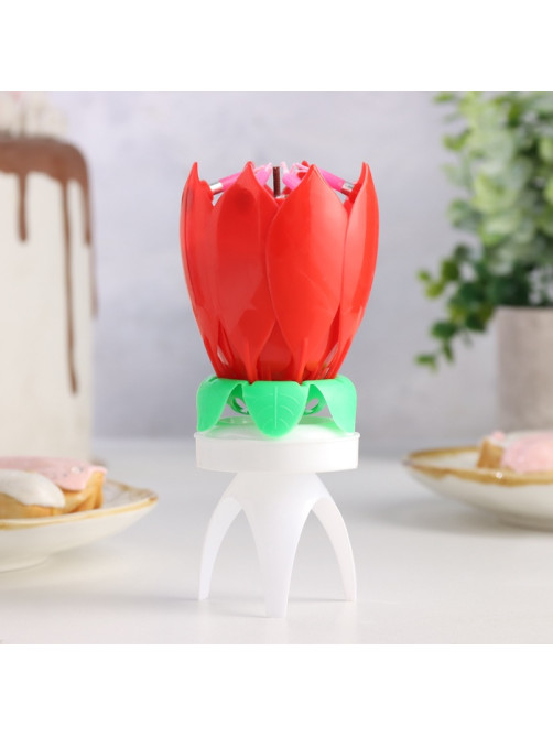 Свеча для торта музыкальная «Тюльпан», крутящаяся, красная, 14.5×6 см