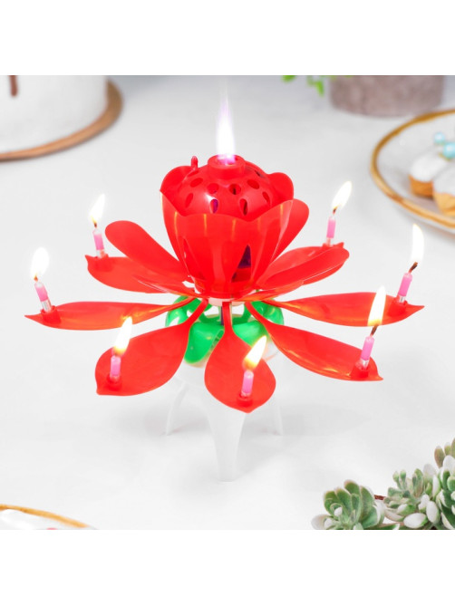 Свеча для торта музыкальная «Тюльпан», крутящаяся, красная, 14.5×6 см