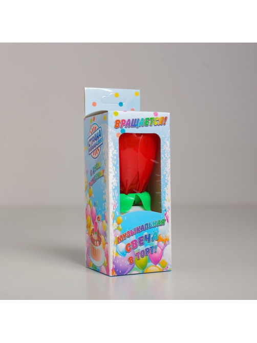 Свеча для торта музыкальная «Тюльпан», крутящаяся, красная, 14.5×6 см