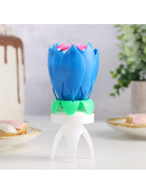 Свеча для торта музыкальная «Тюльпан», крутящаяся, синяя, 14.5×6 см