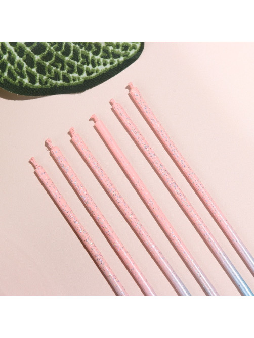 Свечи в торт, 6 штук Happy, 17 см, розовый с голубым