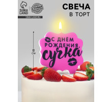 Свеча для торта «С днем рождения, сучка», 8 см, розовая