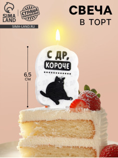 Свеча для торта «С др, короче», 6.5 см, белая