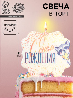 Свеча для торта «С Днём Рождения. Енотик с сердечком», 8 см