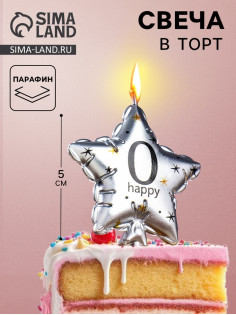 Свеча в торт на шпажке «Воздушный шарик.Звезда», цифра 0, 5.5 см, серебряная