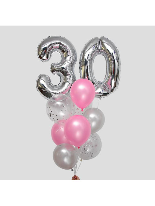 Воздушные шары, букет «30 лет», набор 11 шт., с конфетти
