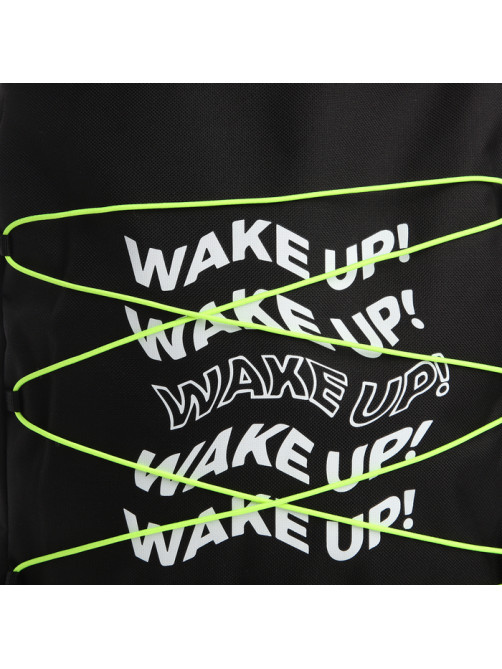 Рюкзак школьный текстильный со шнуровкой WAKE UP, 38×29×11 см, чёрный