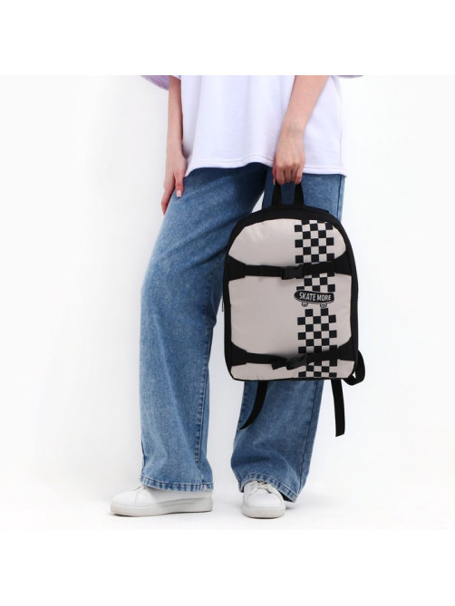 Рюкзак школьный текстильный с креплением для скейта Skate more, 38×29×11 см, чёрный, отдел на молнии
