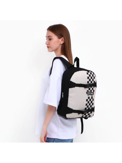 Рюкзак школьный текстильный с креплением для скейта Skate more, 38×29×11 см, чёрный, отдел на молнии