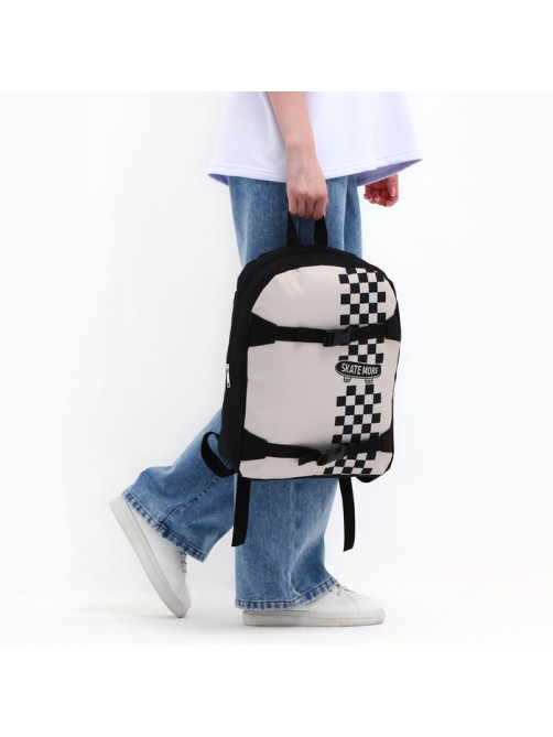 Рюкзак школьный текстильный с креплением для скейта Skate more, 38×29×11 см, чёрный, отдел на молнии