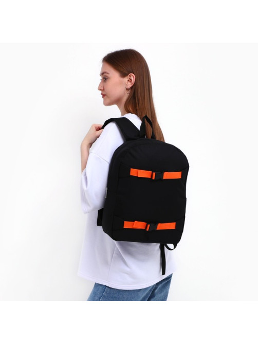 Рюкзак школьный текстильный с креплением для скейта, 38×29×11 см, 38 х см, чёрный, отдел на молнии