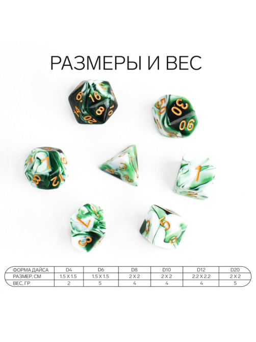 Кубики - дайсы для ДнД Время игры «Мрамор», набор 7 шт.